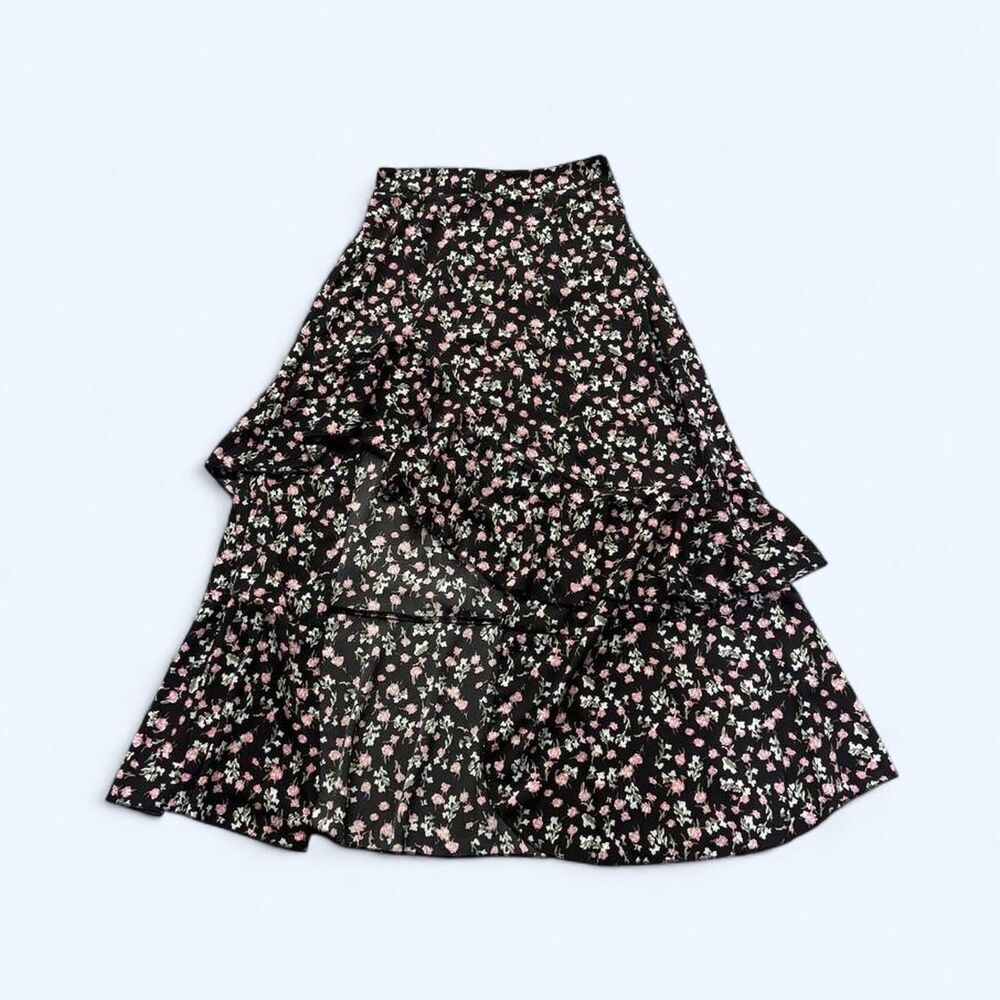 BTFBM Women's Black and Pink Floral Skirt
